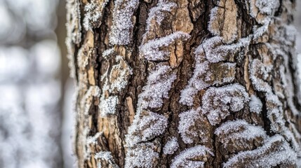 Obraz premium Close-up of a Tree Bark Covered in Snow