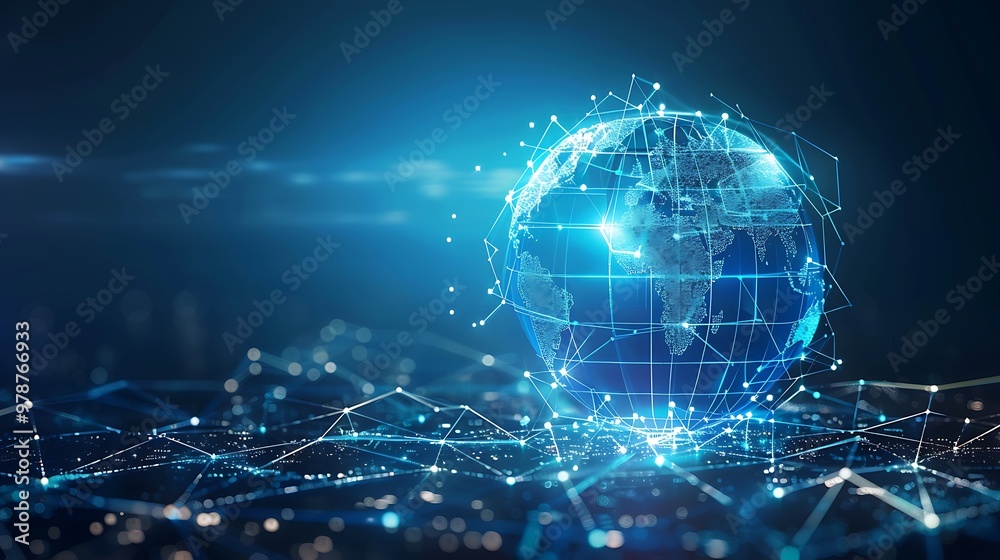 Wall mural futuristic digital representation of a globe engulfed in interconnected lines and dots, symbolizing 