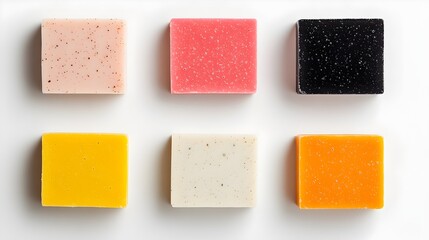 Colorful Handmade Soaps on White Background for Beauty and Wellness Concept