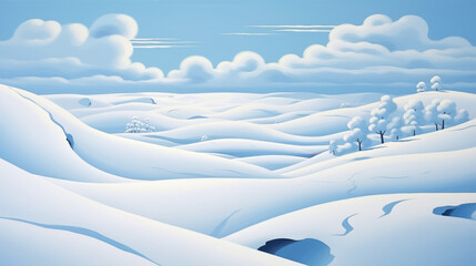 Obraz premium Winter landscape with snow-covered hills and trees in a serene mood
