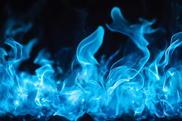 A mesmerizing display of blue flames dancing against a dark background.