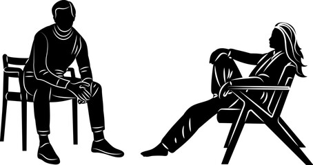 man and woman sitting silhouette, vector