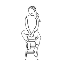 woman sitting on chair sketch, outline, vector