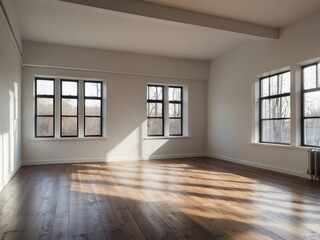 Fototapeta premium Empty Room with Sunlight Streaming Through Windows