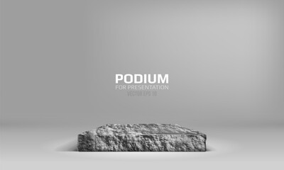 Stone podium on light background. Empty marble pedestal for product presentation. Minimalist platform concept with stone texture. Vector illustration.