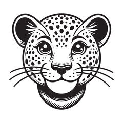 Obraz premium Leopard face Outline Design - Panthera pardus head Vector illustration in black and white 