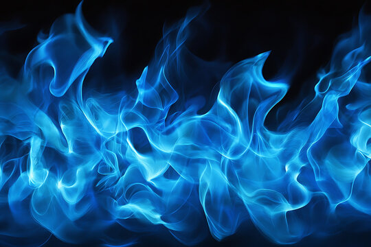 A vibrant blue flame design, showcasing fluid shapes and movement against a dark background.