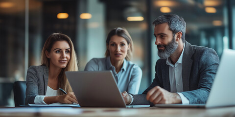 Fototapeta premium Professionals Team discussing over new business project Multiethnic