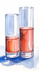 Watercolor Painting of Two Glasses with Red Drink