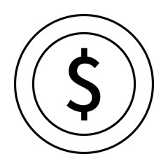 Obraz premium A bold dollar symbol centered within a double circle, rendered in black and white. Ideal for financial themes, business graphics, economic presentations, investment icons, and banking designs.