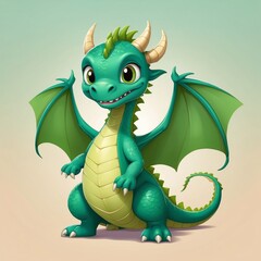 Fototapeta premium A Cute Green Dragon With Big Eyes
