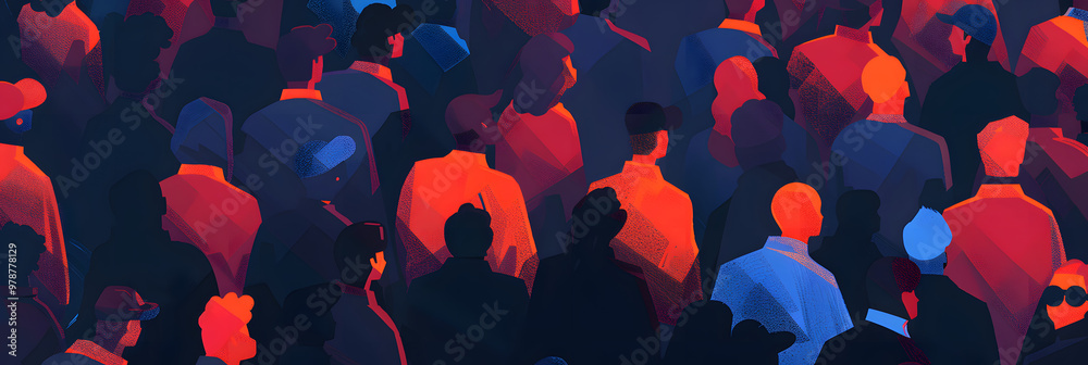 Sticker Background with a crowd of people, illustration, simple, dark colors