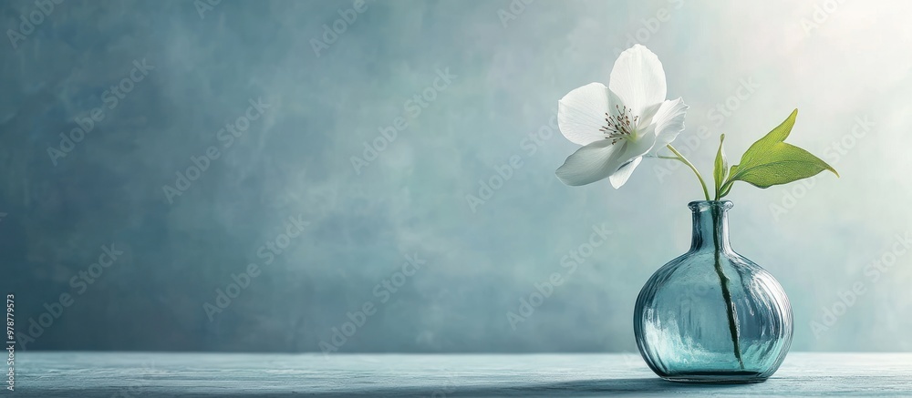 Wall mural single white flower in a blue vase