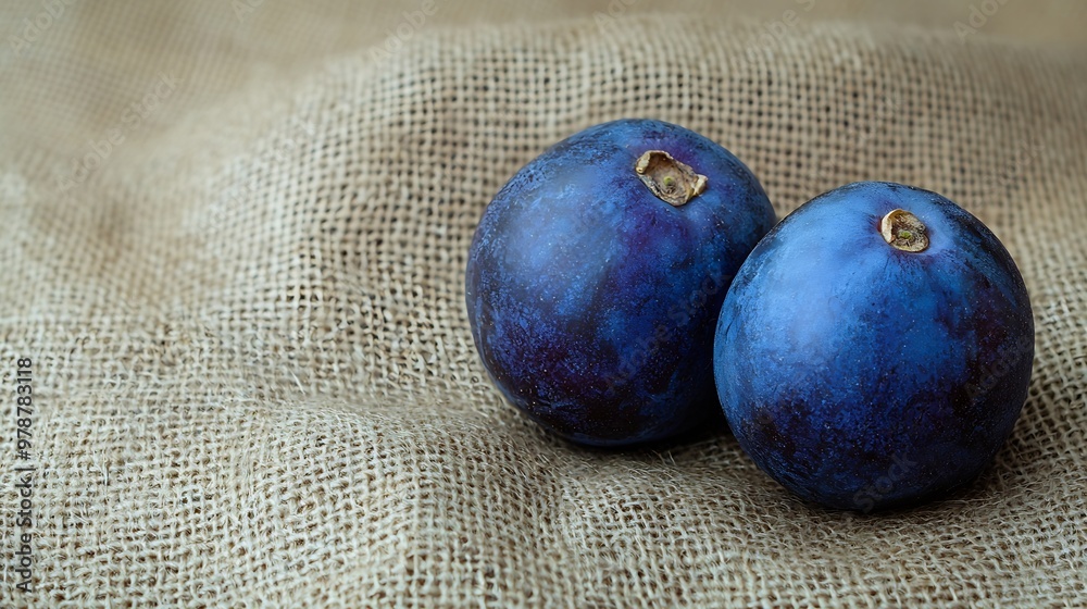 Poster two plums on sacking : generative ai