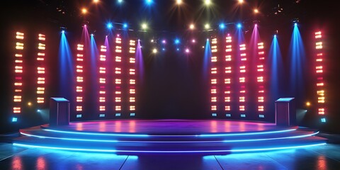 Grand stage with spotlights and starry backdrop
