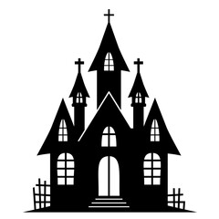 Halloween Haunted house silhouette isolated on white background. Vector illustration