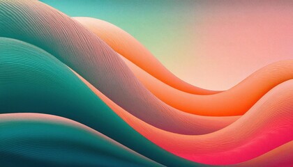 Obraz premium Vibrant Abstract Waves. Gradient Layers of Soft Warm and Cool Tones in Fluid, Curved Stripes. Bold Blend of Orange, Pink, Yellow, and Turquoise Creating a Dynamic and Flowing Landscape. Banner Poster 