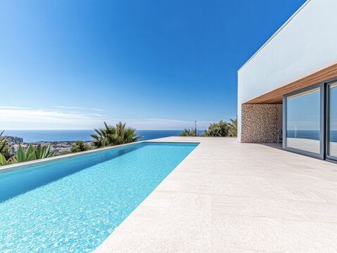 Luxury villa with infinity pool overlooking the ocean in a sunny Mediterranean location