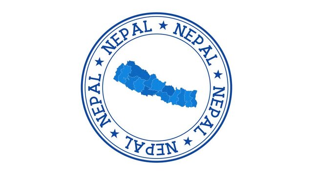 Nepal intro. Badge with the circular name and map of country. Nepal round logo animation.