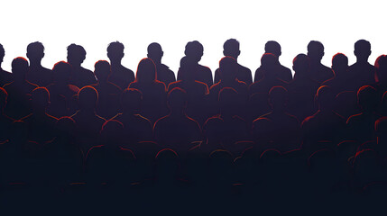 Obraz premium Crowd of people in the auditorium, silhouette of men and women sitting in two rows. Vector illustration.