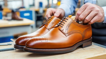 Cobbler Expertly Adjusting Leather Shoe Size with Shoe Stretcher in Small Workshop
