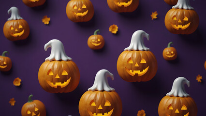 3d style of halloween pumpkin ghost purple