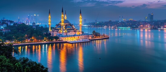 Nighttime View of Ortakoy Mosque in Istanbul, Turkey