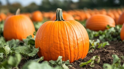 Autumn Harvest Scene: Vibrant Pumpkins in a Golden Field