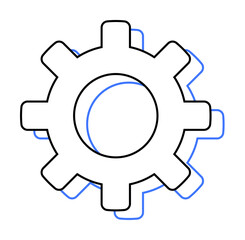 Black and white gear with a blue shadow, often used to represent machinery, engineering, processes, technical work, and automation. Ideal for manufacturing, design, innovation, technology, and mechani