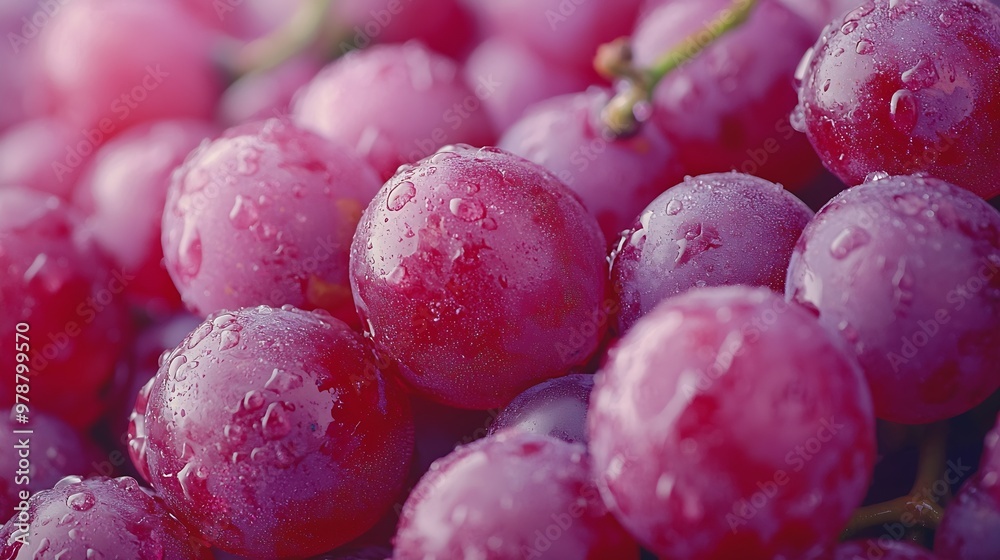Poster lots of fresh grapes top view closeup background : generative ai