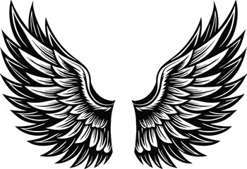 Fototapeta premium Eagle wings silhouette vector art illustration, tattoo drawing, flying angle wing, feather outline vector, concept art design,