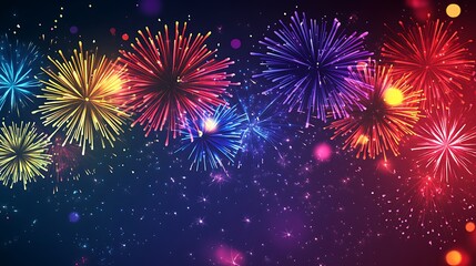 fireworks bursting in the night sky with a dark, clear background, leaving space at the bottom for countdown text or logos