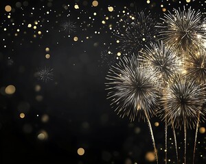 Fototapeta premium silver fireworks exploding in the night sky with clear space beneath for adding promotional messages or countdown numbers