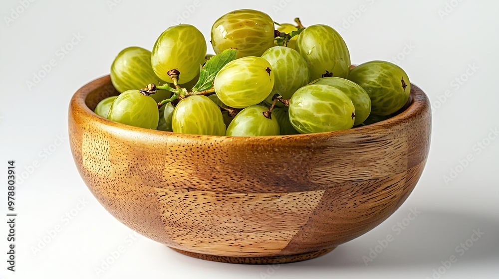 Poster gooseberries in bowl isolated on white background : generative ai