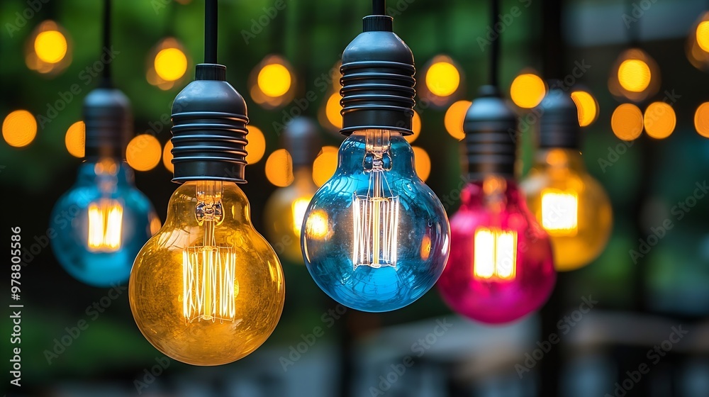 Poster night colorful light bulbs out of focus abstract background : generative ai