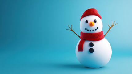 Snowman with button eyes, red scarf, and cheerful expression