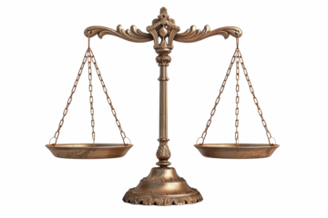 A gold scale with two chains hanging from it