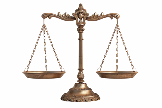 A gold scale with two chains hanging from it