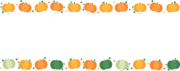 Autumn pumpkin vine leaf decoration frame border line flat style illustration