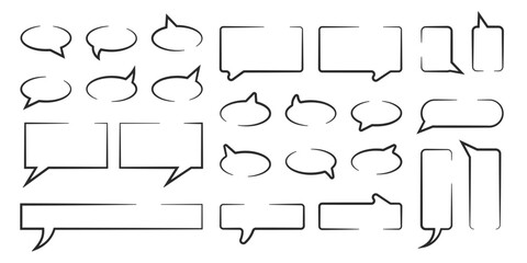 Fototapeta premium Set of speech bubbles. graphic design elements for text and messages, black outline text boxes. Vector illustration.