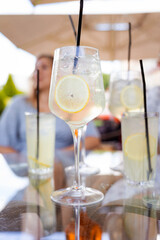 Still life of Hugo spritz alcoholic cocktail