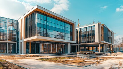 Fototapeta premium Exterior view of a modern designed office building in construction