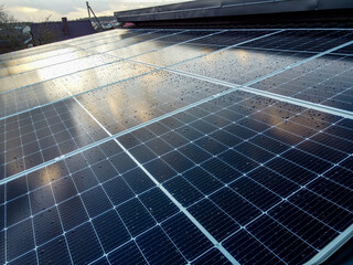 Solar panels on pitched metal roof. Home Renewable Energy Systems. Solar Rooftop System....