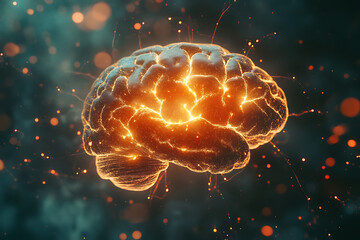 Fototapeta premium A glowing, stylized brain illustration symbolizing creativity and intelligence.
