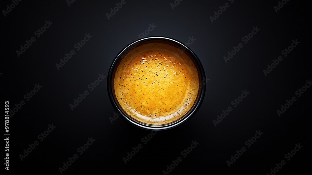 Poster cup of coffee on black background top view : generative ai