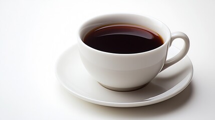 Hot Cup of Coffee in a White Ceramic Mug on a Saucer isolated on white background : Generative AI