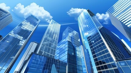 Obraz premium View of corporate skyscrapers, sleek and modern downtown architecture