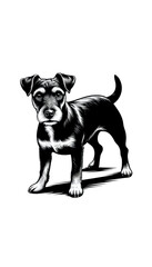 イギリスのパタデール・テリアのモノトーン画像。小型で活発、狩猟犬として優れる。