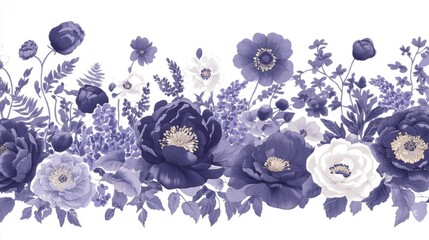 A bold purple floral border design featuring intricately detailed flowers and foliage, creating a striking and elegant frame.