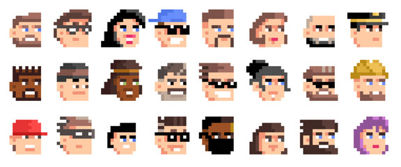 Pixel avatars. Retro 8 bit colorful characters, men and women avatar faces for video game, comic book and website. Vector isolated set.eps © Tartila